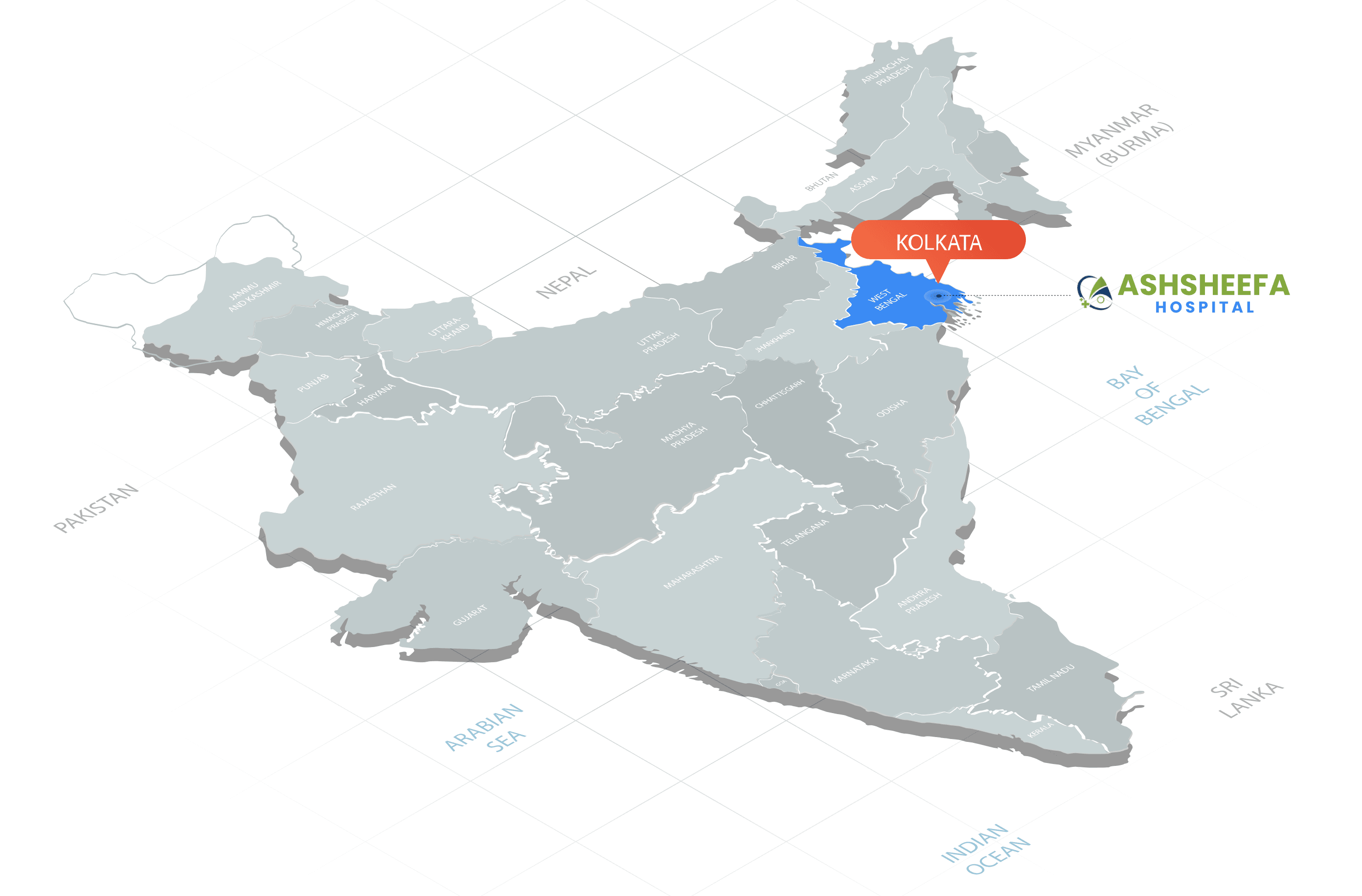 Map of India highlighting Kolkata